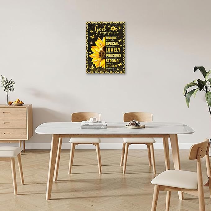 Christian Sunflower Bathroom Pictures Wall Art, Bible Verse Bathroom Wall Decor for Bedroom Office Wall Decorations for Bathroom Living Room Painting Artwork Modern Poster Prints 16"L x 12"W