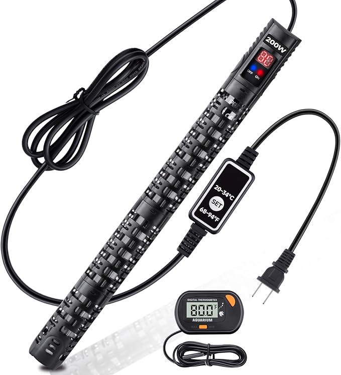 Aquarium Heater Submersible Fish Tank 200W& Turtle Tank Heater with External Adjustment Controller, Included Thermometer, LED Display, Overheat Protection, Detachable Cover, for Saltwater&Freshwater