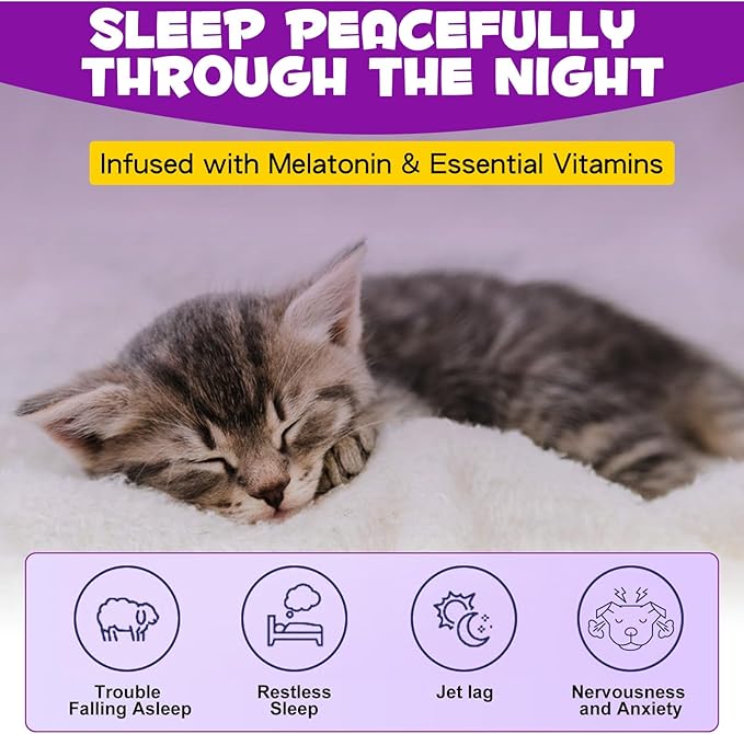 Cat Melatonin - Melatonin for Cats - Cat Calming Treats- Cat Sedative for Grooming - Helps to Support Restful Sleep for Your Cat - Cat Sleep Aid - Anxiety Relief for Cats