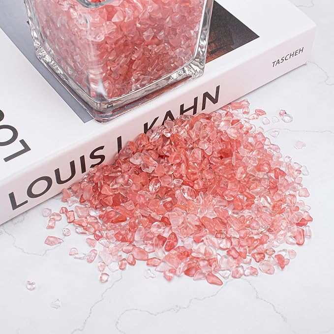 3 Lb Watermelon Tourmaline Quartz Crystal Chips Bulk, 5-7mm Natural Tumbled Crushed Stones Red Healing Crystal Chips Bulk Gemstones for Vase Fillers, Aquarium and Home Decoration