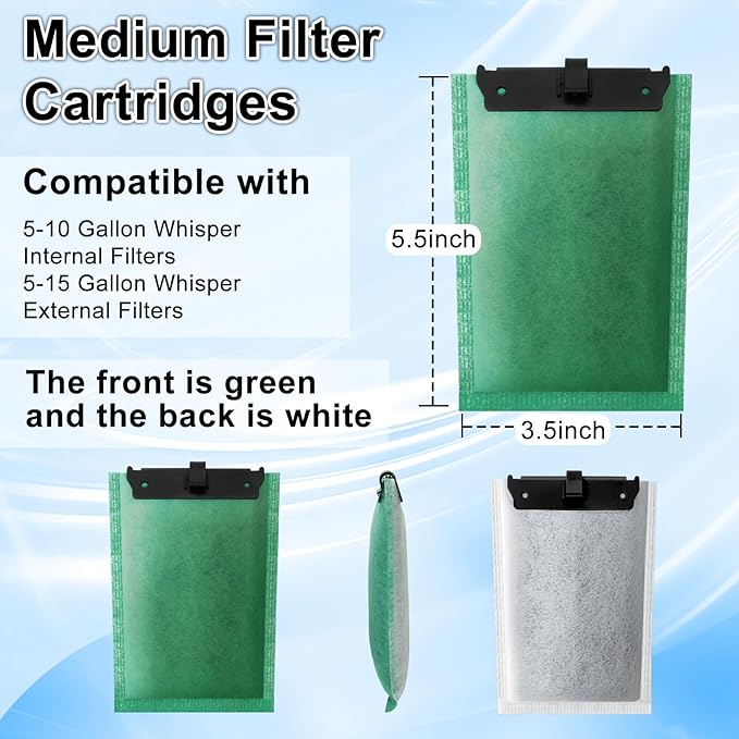 driamor 6 Pack Medium Filter Cartridges Replacement Compatible with Whisper 10i/IQ10/PF10 Aquarium Filter 5-10 Gallons
