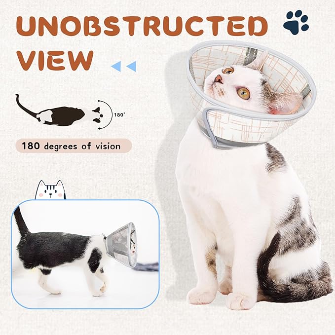 Supet Cat Cone Collar Soft, Air Mesh Recovery Collar to Stop Licking, Breathable Neck Cone Alternative for Small Kitten, Lightweight Cat Head Cone Anti Scratch (S)