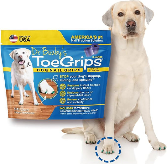 Dr Buzby's XLarge ToeGrips for Dogs - Instant Traction on Wood/Hardwood Floors - Anti Slip Relief - Grippers for Senior Dogs - Stop Sliding Instantly - Rubber Nails for Paws - 1 Pack (20 Grips)