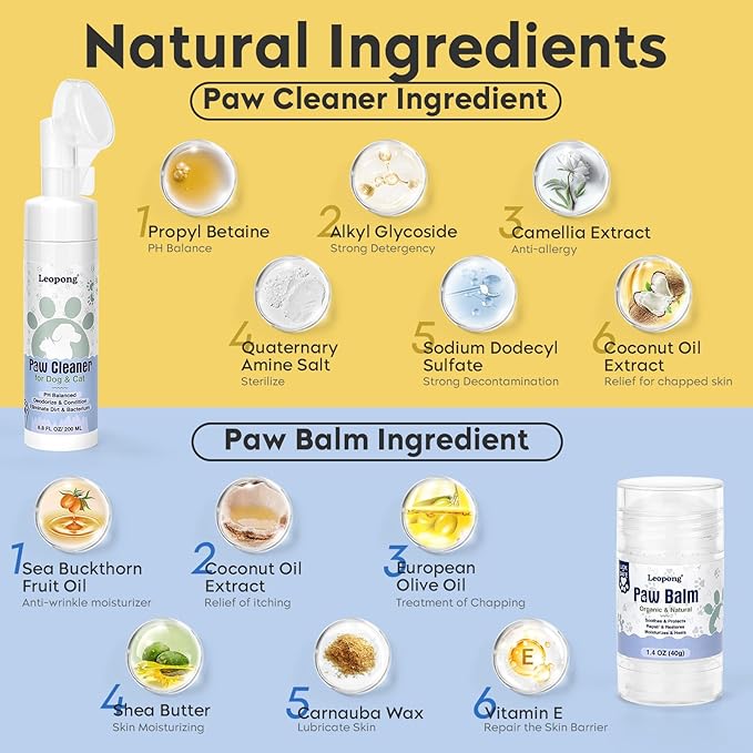 Dog Paw Care Kit- 2 Packs Cleaner for Dogs Large Medium Small XL Breed-Dog Paw Balm for Heals - Repairs & Restores Dry - Cracked Paws & Nose Protector for Pet Foot Washer Care