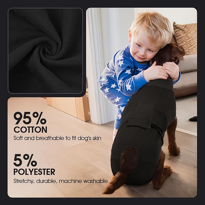 FUAMEY Dog Recovery Suit Male,Dogs Surgery Neuter Suits Puppy Spay Shirts for Female Protect Dog's Skin Anti Licking Abdominal Wounds Doggie Onesie Pet Bodysuit Alternative to Cone Black L