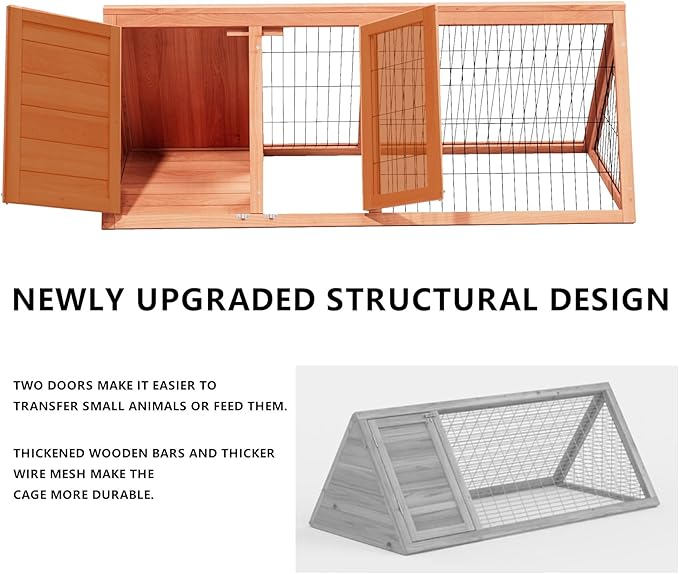 Chick Coop,Outdoor Chicken Run Cage Wooden Triangle Quail Coop with Ventilating Wire Poultry Hutch for Small Animals (Ntural Wood)