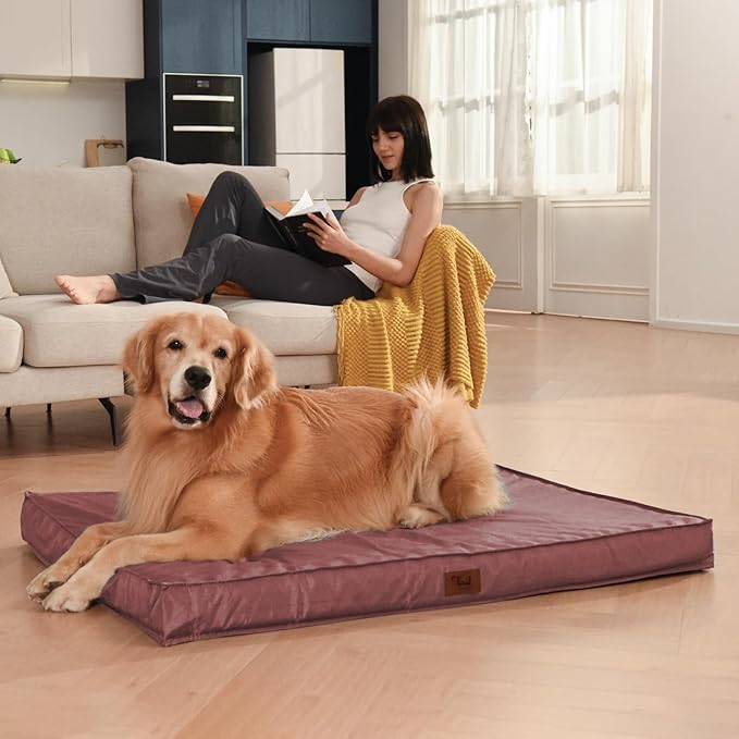 Outdoor Dog Bed for Small Dogs, Waterproof Dog Crate Bed for Small Dogs, Orthopedic Egg Crate Foam Puppy Beds with Washable and Removable Oxford Cover, Pink