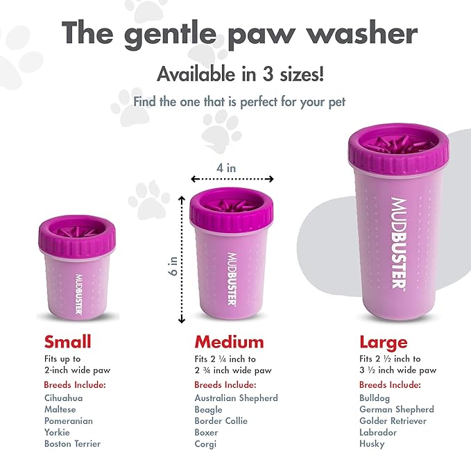 Dexas MudBuster Portable Dog Paw Washer/Paw Cleaner, Medium, Fuchsia