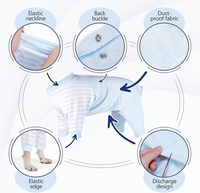 Dog Recovery Suit, Abdominal Wound After Surgery Wear, Anti Licking Bodysuit with Snaps, E-Collar & Cone Alternatives, Long Sleeve Dog Spay Surgical Onesie Prevent Shedding(XL, Blue)