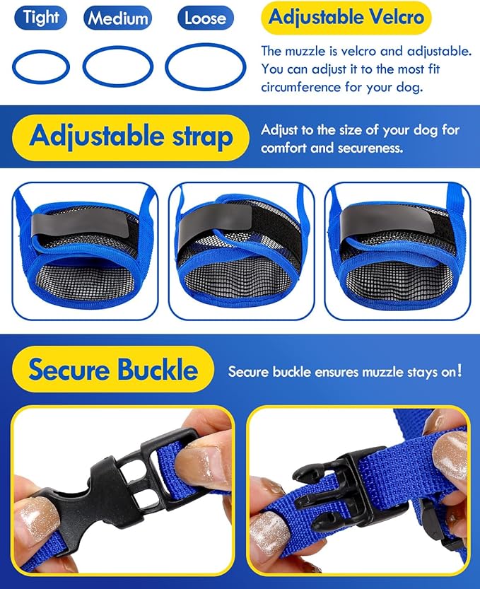 Dog Muzzle, Soft Air Mesh Muzzle for Small Medium Large Dogs Anti Biting Barking Chewing, Breathable Drinkable Adjustable Loop Pets Muzzle for German Shepherd Husky Labrador Retriever (Blue,L)