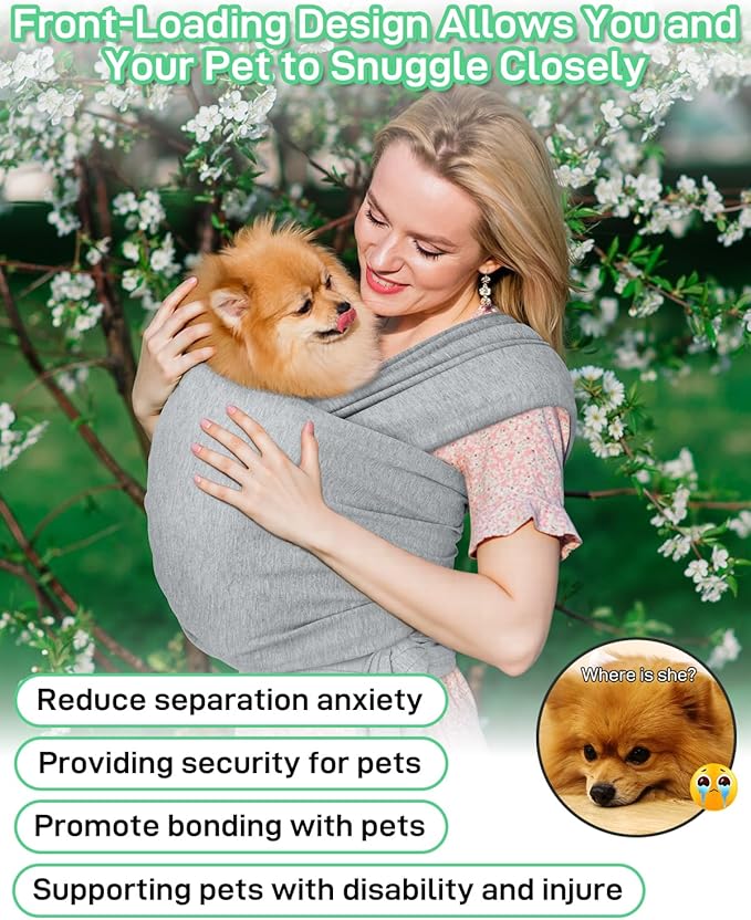 Dog Sling Swaddle Carrier for Small Dog, Cat Front Carriers for Small Pet up to 20lbs, Puppy Pouch with Adjustable Straps, Hands Free Pet Sling, Anti Anxiety Puppy Sling (Light Grey)