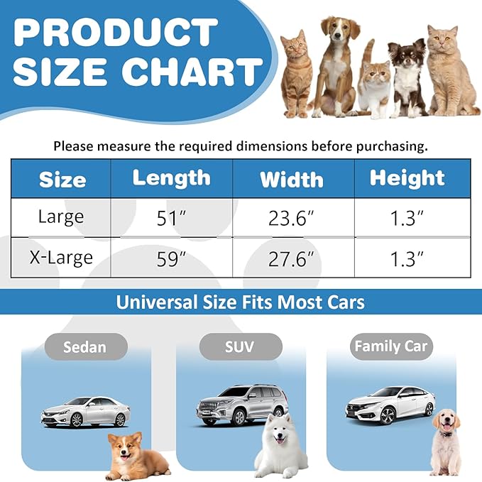 VClife Dog Bed Mat for Car Backseat Extender, Anti Slip Plaid Pet Bed Mat for Car Backseat Extender, Furry Dog Sofa Couch Cover, Washable Travel Dogs Bed for Cars, SUV, Small Truck, 51"×23.6"