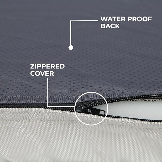 Best Pet Supplies Cute Dog Crate Mat Flat Bed with Waterproof Exterior, Thick Orthopedic Egg Foam Mattress, and Soft Sherpa Fleece Cover for Small, Medium, and Large Breeds - Beige, 24X16X3