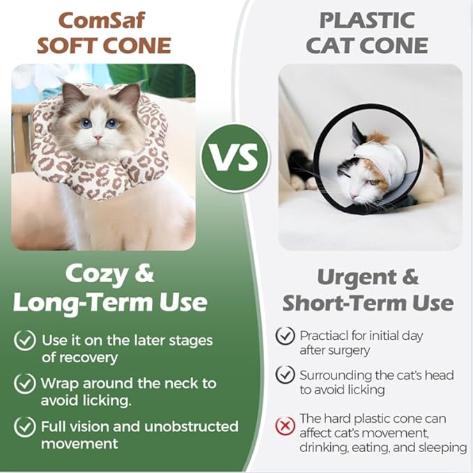 ComSaf Cat Cone Collar Soft - E Cat Collar Cones to Stop Licking After Surgery, Recovery Elizabethan Collar for Cats, Soft Cat Cone for Small Cats Kitten, Waterproof & Lightweight, Brown Leopard, S