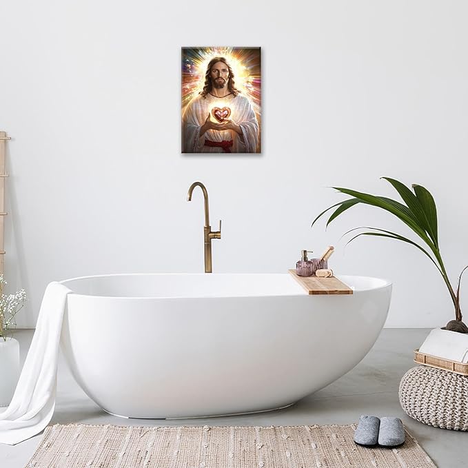 Christian Jesus Wall Art Religion Canvas Wall Decor Prints Framed Painting Jesus Pictures Gifts Artwork for Bathroom Living Dining Church 12"x16"