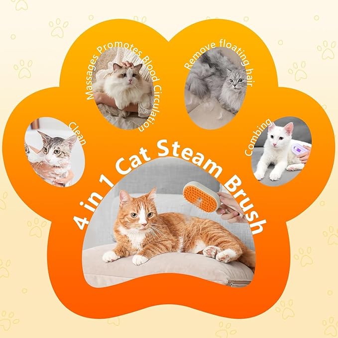 4 in 1 Cat Steam Brush Rechargeable pet spray comb Steam Brush for Cats and Dogs, Massage, Cleaning, Shedding & Combing Multifunctional Hair Removal Anti Static Grooming Tool for home (White)