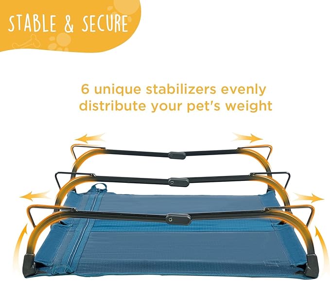 Folding Raised Dog Bed, Large Outdoor Elevated Dog Cot, Cooling Chew Proof Pet Cots Bed, Portable, Heavy Duty Up to 160 lbs, Pet Cot for Camping, Home, Dark Blue, 49"x33"x7"