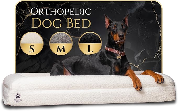 Luxury Boucle Fabric Orthopedic Large Dog Bed with Memory Foam | Breathable Comfort and Washable Dog Couch Bed with Waterproof Liner & Cover | Ideal Pet Beds for Big Dogs - Bone (45"x36x7)