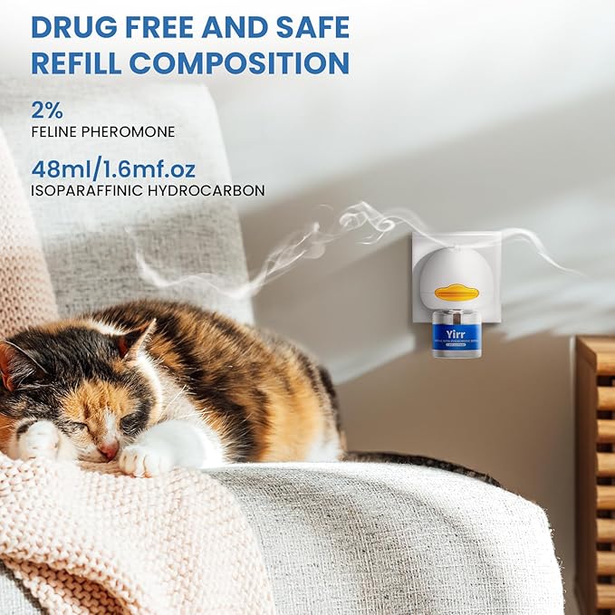 Cat Calming Diffuser, Cat Pheromones Calming Diffuser, Multicat Calming Diffuser, Relaxing Pheromone for Cat Relief Stress Anxiety Fighting Scratching, 2 Diffuser 4 Refill(48ml)