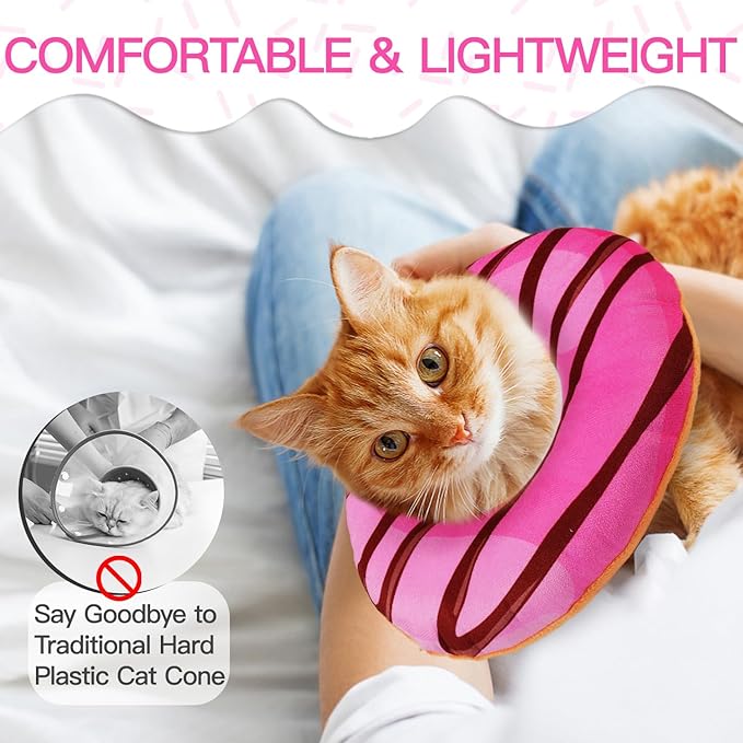 Cat Cone Collar Soft, Cute Cat Donut Collar After Surgery, Adjustable Kitten Recovery Cones to Stop Licking, Lightweight Neck Elizabethan Collars for Cats Kittens (Chocolate Pink, Large)