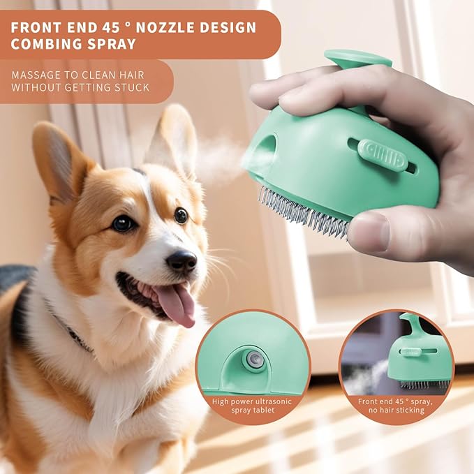 Cat Steam Brush for Shedding, 4 in 1 Rechargeable Steam Brush for Cats and Dogs, Anti-Static, Massage, Cleaning, Shedding & Combing All In One!