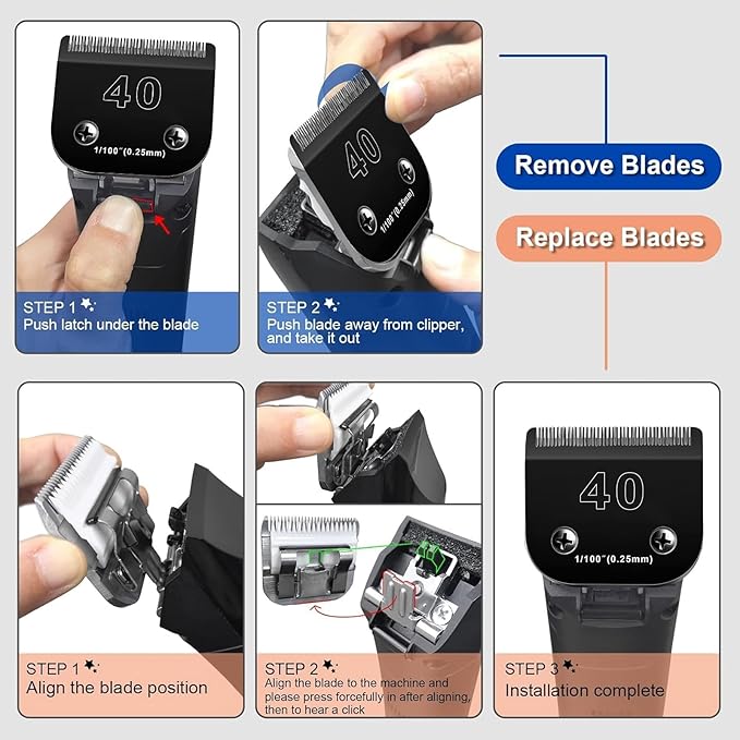 4PCS Dog Grooming Replacement Blades Compatible with Andis/Oster A5/Wahl KM-10 Series Dog Clippers,Detachable Clipper Replacement Blade,Black (4PCS Black-#3FC+4FC+5FC+7FC)