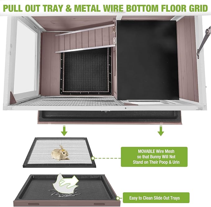 GUTINNEEN Rabbit Hutch Indoor Guinea Pig Cage Bunny House 36.6" Upgraded with Anti Chewing Edges, Cool Zinc Sheet, Leakproof PVC Layer, Wire Floor, Detachable Legs (Brown)
