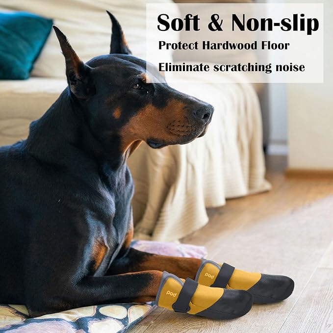 Dog Shoes Lightweight Dog Boots-Breathable Knitted Paw Protector with Adjustable Strap for Hot Pavement, Rain Walking, Hardwood Floors Anti Slip Reduce Noise, Prevent Licking Paws(Yellow,L)