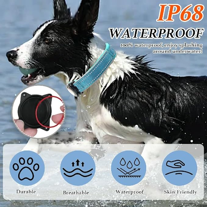 Upgraded AirTag Dog Collar, IP68 Waterproof Dog Collar with Apple Air Tag Holder, Reflective Adjustable Heavy Duty Dog Collars with Soft Padded for Small, Medium and Large Dogs,Blue, XL