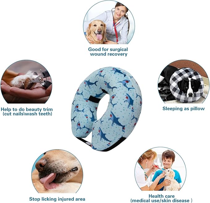 CuteBone Inflatable Dog Donut Collar with Removable Soft Fleece Covers for Small/Medium/Large Dogs and Cats After Surgery GWB05M