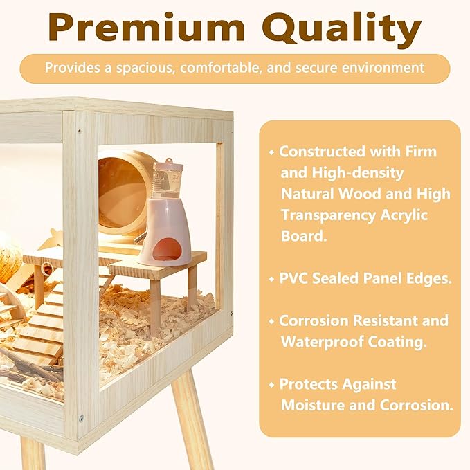 Prolee Hamster Cage Chewproof, Mice and Rat Habitat with Transparent Sides, Hamster House with Openable Mesh Top, Solid Built with Lock Design and Leg Stand, 40" Wide