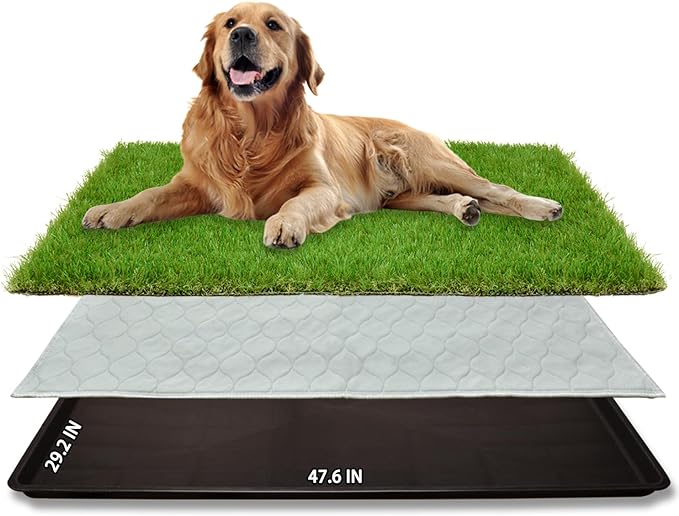 Dog Grass Large Potty Patch, Dog Litter Boxes Artificial Grass Bathroom Turf for Pet Training, Washable Puppy Pee Pad, Perfect Indoor/Outdoor Portable Potty Pet Loo (Potty system-47.6"x29.2")