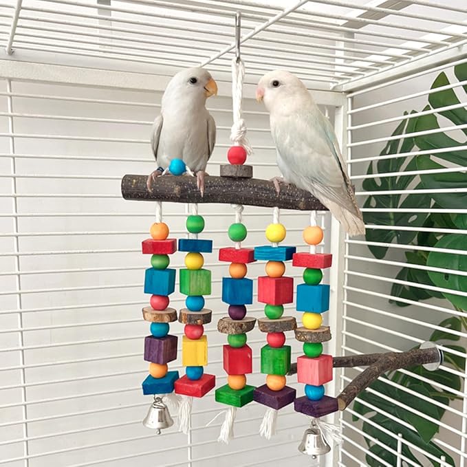 Bird Chewing Toys for Parakeet- Parrot Cage Bites, Wooden Block Cockatiel Toy for Small and Medium Parrots and Birds