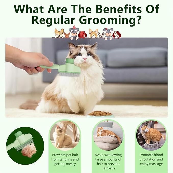 Self-Cleaning Cat & Dog Comb – 2-in-1 Pet Hair Removal with Stainless Steel Teeth, Easy Release Button, for Shedding, Detangling & Grooming