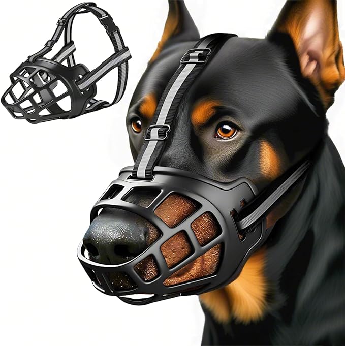 Dog Muzzle, Breathable Basket Muzzles for Small Medium Large Sized Dogs, Adjustable Humane Cage Mouth Cover for Scavenging Grooming Biting Chewing, Allows Panting and Drinking(Soft Rubber, L)
