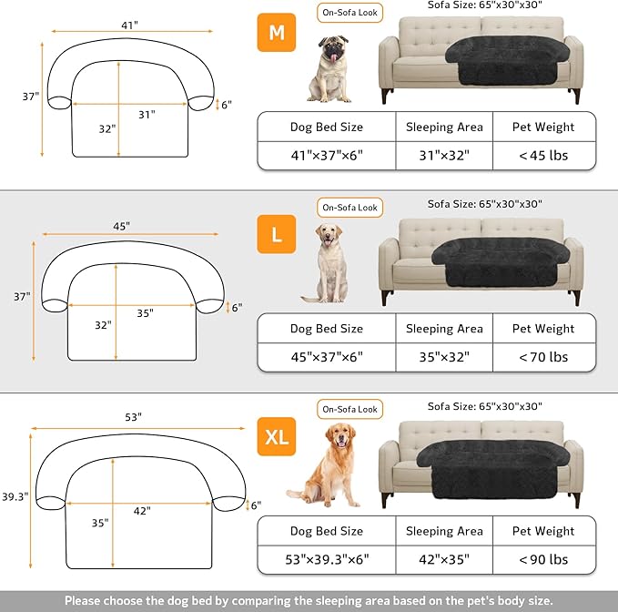 Calming Dog Bed Fluffy Plush Dog Mat for Furniture Protector with Removable Washable Cover for Large Medium Small Dogs and Cats (Large(45x37x6), Dark Grey)