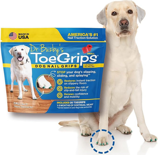Dr Buzby's Small ToeGrips for Dogs - Instant Traction on Wood/Hardwood Floors - Anti Slip Relief - Grippers for Senior Dogs - Stop Sliding Instantly - Rubber Nails for Paws - 1 Pack (20 Grips)