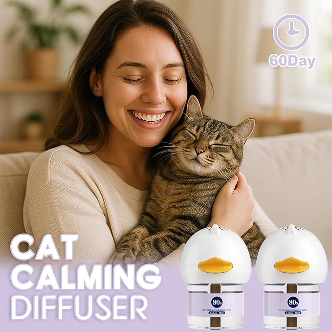 80S Cat Calming Diffuser Kit – Cat Pheromones Calming Liquid, Cat Pheromones Diffuser, 30 Days Continuous Stress & Anxiety Relief, Perfect for Multi-Cat Households, Fits All Common Diffuser Plug in