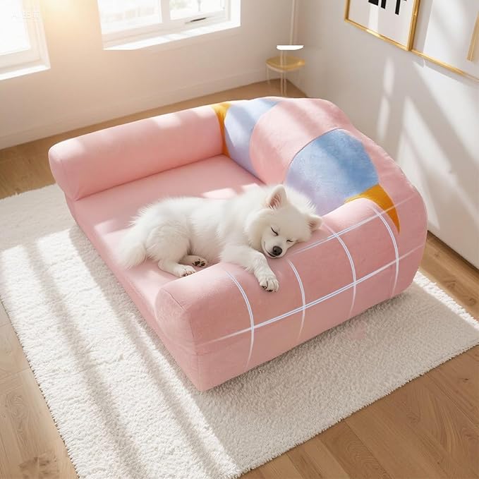 Cute Cat Couch with Soft Pillow, Supportive Dog Couch, Cat Sofa with Removable Cover，Cute Rainbow Shaped, 24 Inch