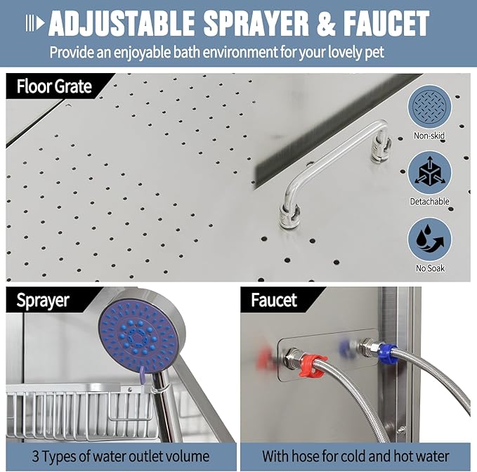 50" Pet Dog Bathing Station W/Ramp, Professional Stainless Steel Dog Grooming Tub W/Soap Box, Faucet,Rich Accessory, Dog Bathtub for Large,Medium,Small Pets, Washing Sink for Home (50" Left ramp)