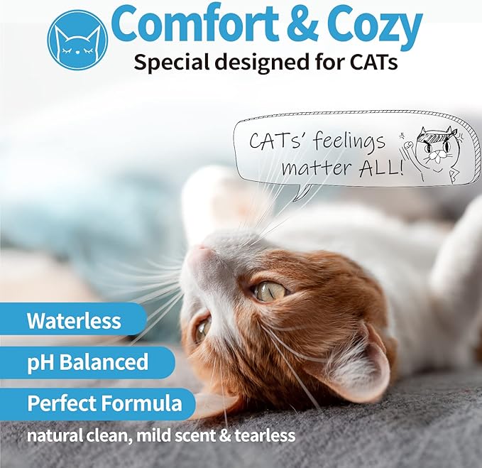 Mooncat Sphynx Cat Waterless Shampoo, Vet Approved No-Rinse Foam for Oily, Sensitive Skin & Wrinkles - Gentle, Hypoallergenic Formula for Hairless Cats, Deep Cleans & Moisturizes