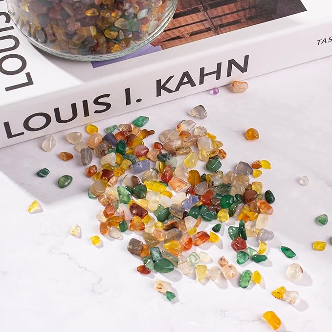 Colorful Agate Crystal Stones Crushed Quartz Chips Bulk 3 Lb, Natural Polished Tumbled Gemstones Gravel Rocks for Aquarium, Garden and Home Decoration