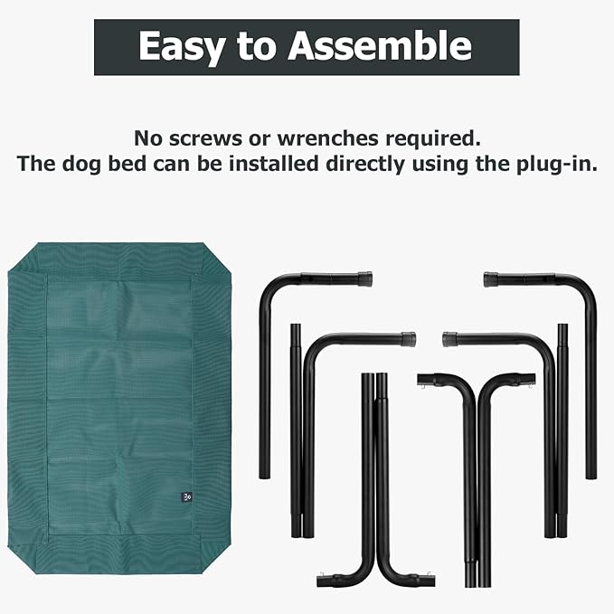 Elevated Dog Bed for Outdoor, XXL Raised Dog Cot Indestructible with Washable Mesh, Cooling Summer Pet Cot Chew Proof for Outside Camping Travel, 51 inch Green