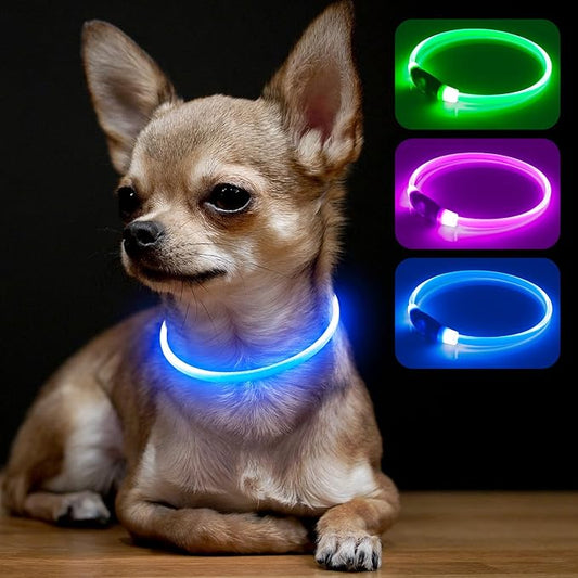 BSEEN Light Up Dog Collar, High Visibility LED Dog Collar Rechargeable- Rainproof TPU Cuttable Glowing Pet Collar for Small Dogs & Cats - Puppy Safety Lights for Night Walking (XS- Blue 40cm)