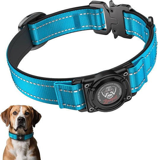 2025 Upgrade Airtag Dog Collar, Reflective Dog Collar with Airtag Holder, IP68 Waterproof| Metal Buckle| Ultra-Durable| Comfortable Padded, GPS Dog Collars for Medium Large Dogs (Blue,XL)