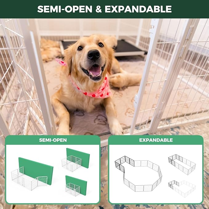 FXW Homeplus Unleashed Indoor Dog Playpen - Stress-Free and Safe Play, Heavy Duty 32 Inch 6 Wire Panels Dog Pen for Small and Medium Dogs, White│Patented