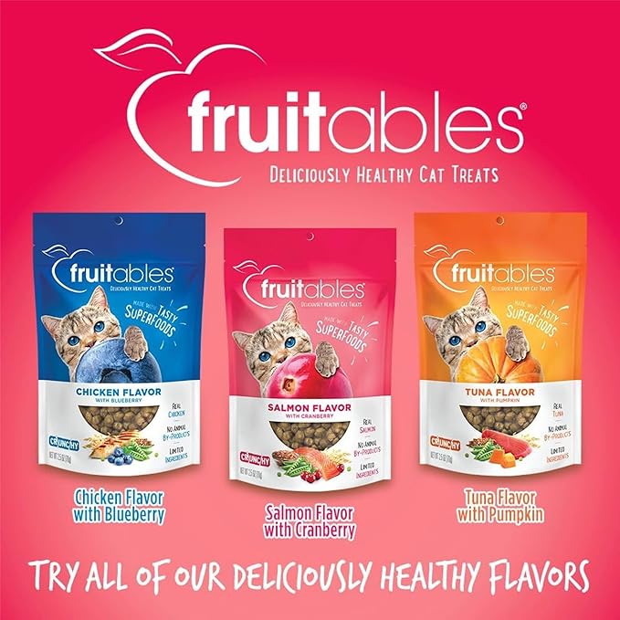 Fruitables Cat Crunchy Treats For Cats – Healthy Low Calorie Packed with Protein – No Wheat, Corn or Soy – Made with Real Salmon with Cranberry – 2.5 Ounces