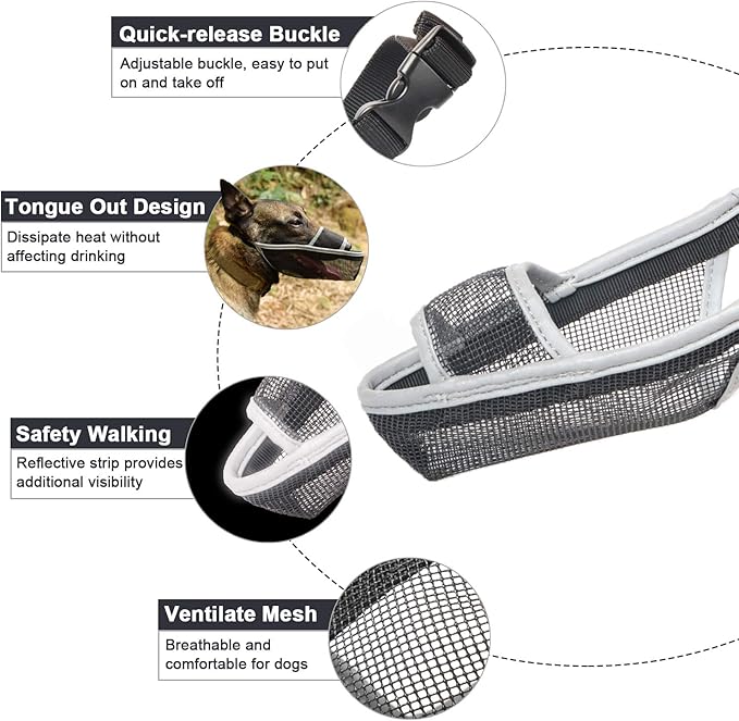 Crazy Felix Nylon Dog Muzzle for Small Medium Large Dogs Dachshund Beagle Poodle Labrador, Air Mesh Breathable and Drinkable Pet Mouth Guard for Anti-Biting Chewing Scavenging (XS, Reflective Trim)