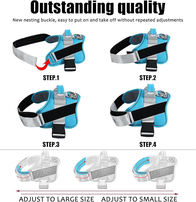 Bolux Dog Harness, No-Pull Reflective Dog Vest, Breathable Adjustable Pet Harness with Handle for Outdoor Walking - No More Pulling, Tugging or Choking (OceanicBlue, X-Large (Pack of 1))