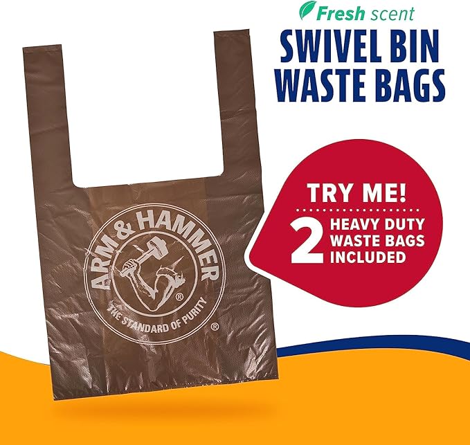 Arm & Hammer Dog Pooper Scooper Swivel Bin & Rake, Poop Scoop for Dogs, Black (2 Heavy Duty Scented Waste Bags Included)